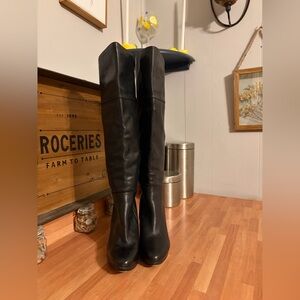 Audrey Brooke Black Over The Knee-High Leather Boots